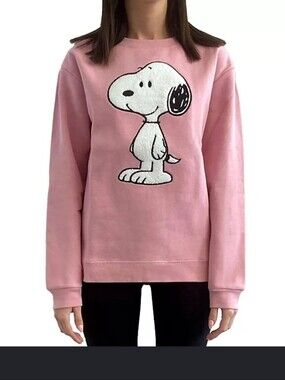 Peanuts Womens Size Medium Pink Snoopy High Low Hem Crewneck Sweatshirt